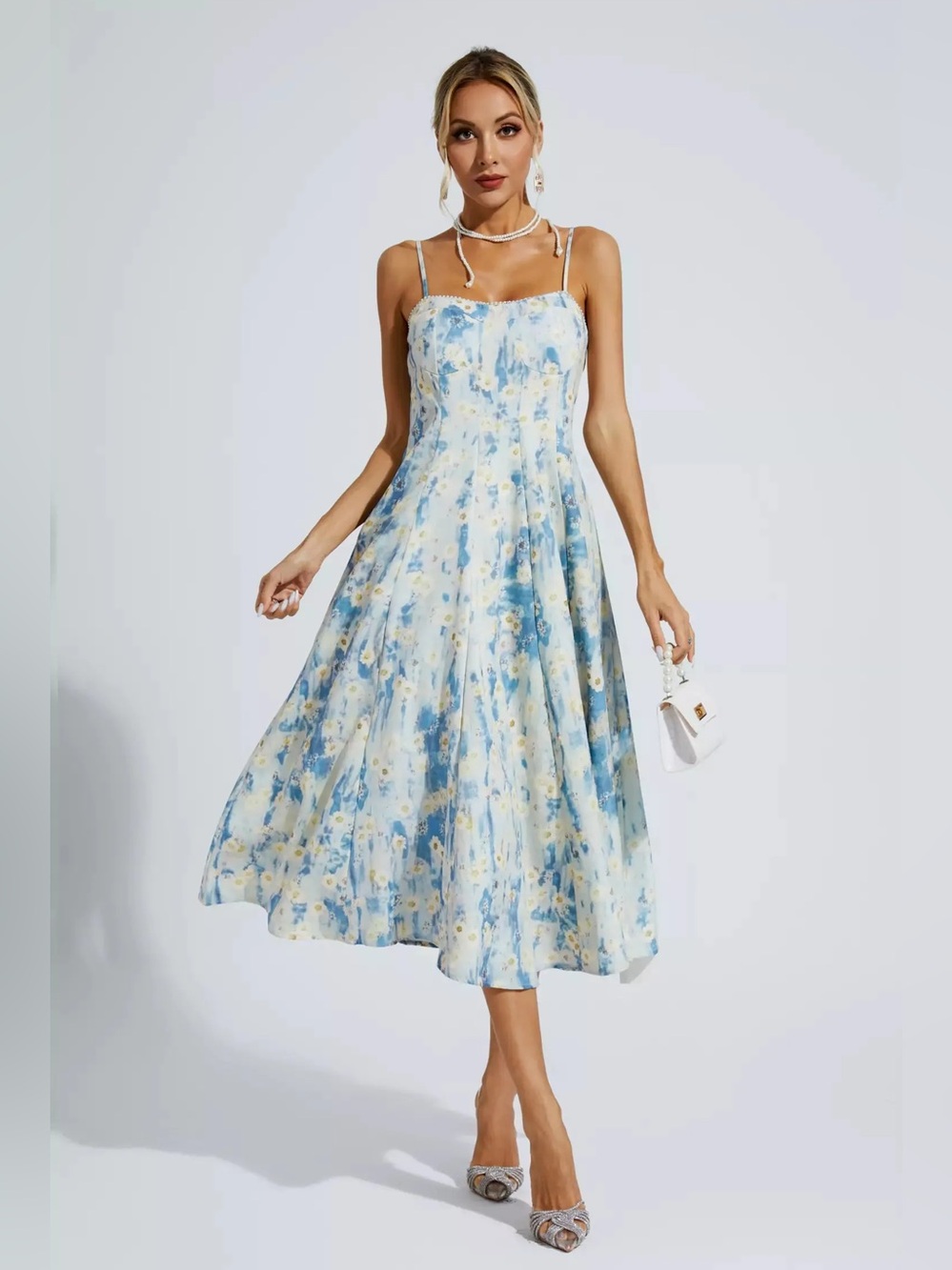 Catchall Edith Blue Floral Slip Maxi Dress. Size small.